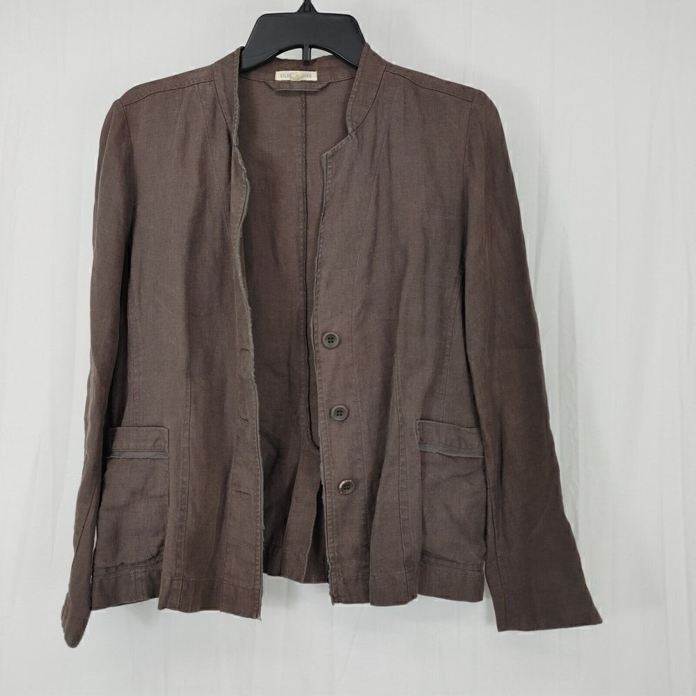 Eileen Fisher Thin Light Weight 3 Button Brown Linen Jacket Women's Size Small